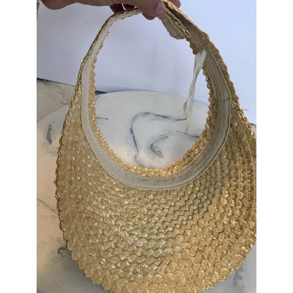 Unbranded Straw Visor Hat Womens Tan Woven Beach Pool Sun Roll Up Adjustable